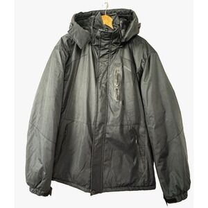 Vicalled Mens Large Coat Utility Jacket Black Faux Fur Lined Hooded Cold Weather